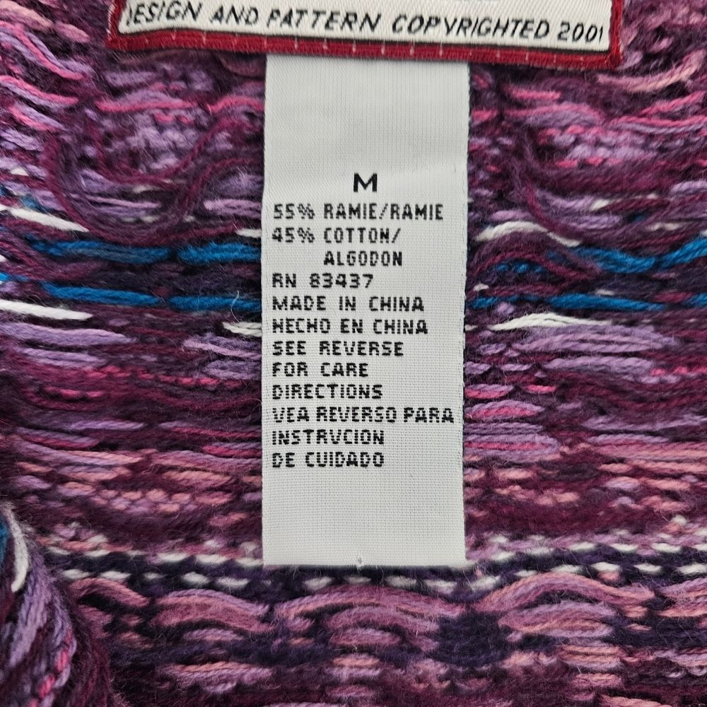 Tiara International Fair Isle Zip Cardigan Sweater Purple Boho Nordic Medium - Picture 6 of 7